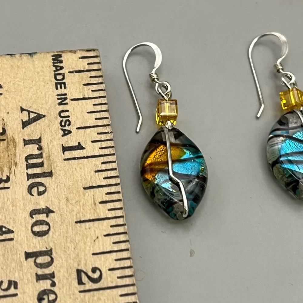 Sterling Silver and Blue Artistic Murano Swirl Earrings - Picture 3 of 3